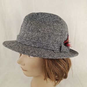 Vintage Stetson Fedora Hand Woven Wool Harris Tweed Hat With Feather UNISEX